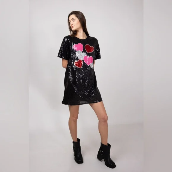 Simply Southern Sequin Heart Dress for Women in Black - Picture 3 of 9